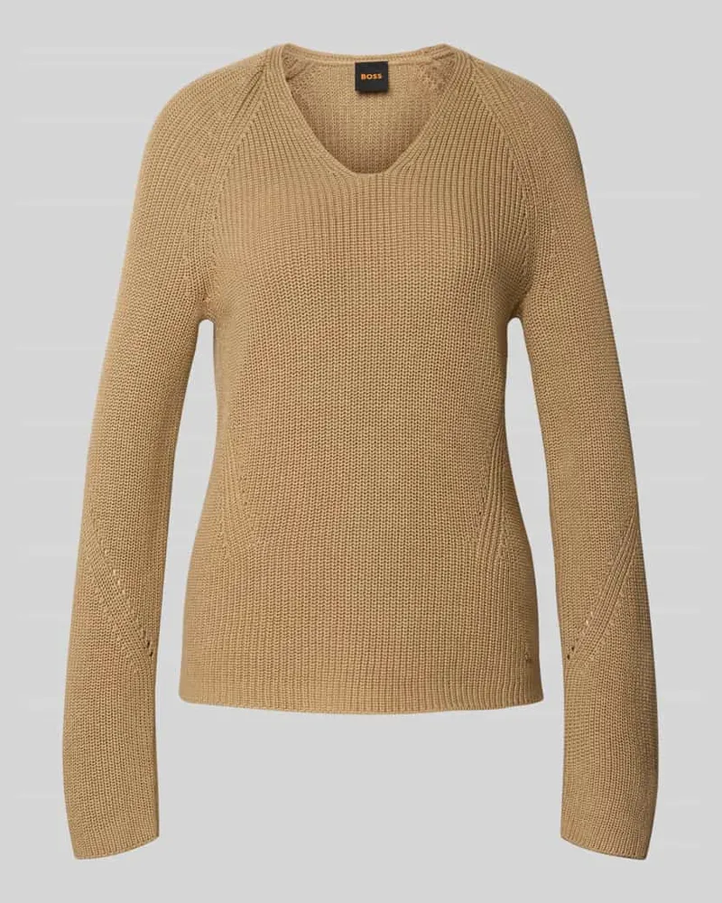 HUGO BOSS Regular Fit Strickpullover aus reiner Baumwolle Hellbraun