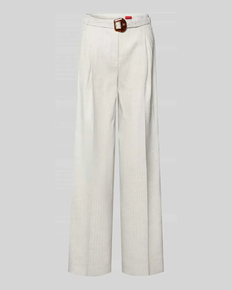 HUGO BOSS Weite Hose aus Leinen-Mix mit Gürtelschnalle Beige