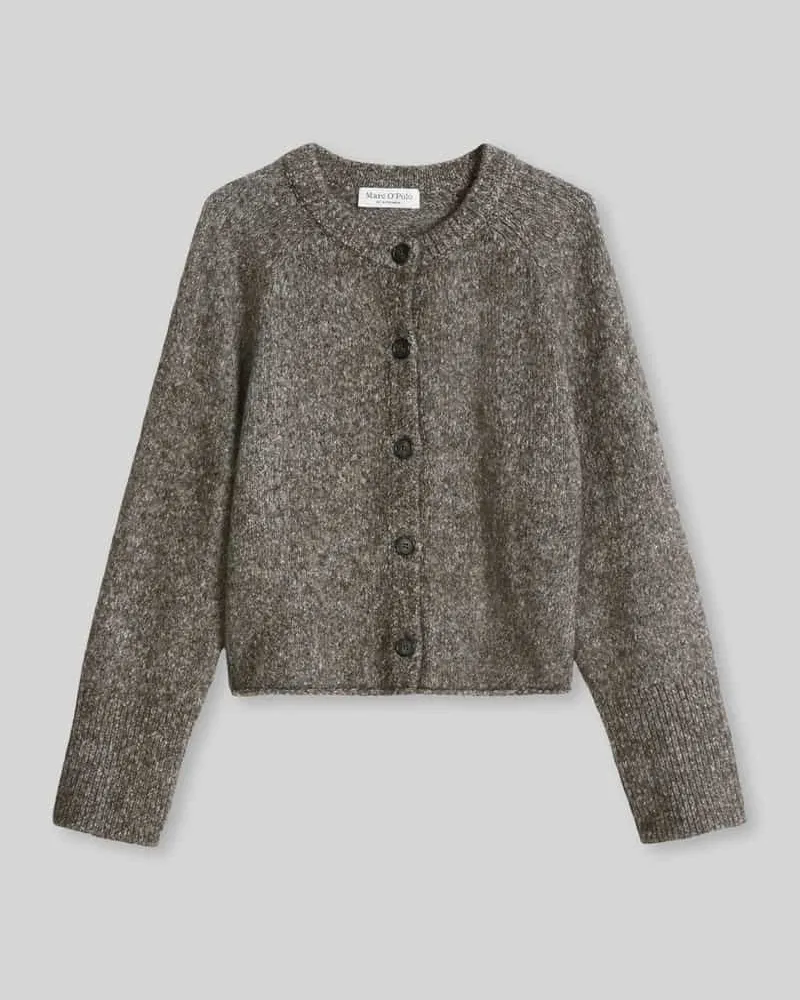 Marc O'Polo Strickjacke aus Alpaka Wolle mit Rollsaum Dunkelbraun