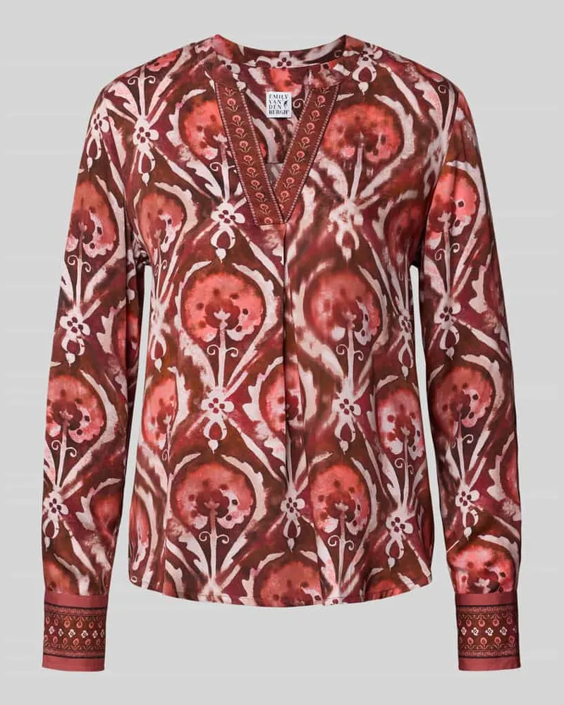 Emily van den Bergh Regular Fit Bluse aus Viskose mit V-Ausschnitt Bordeaux