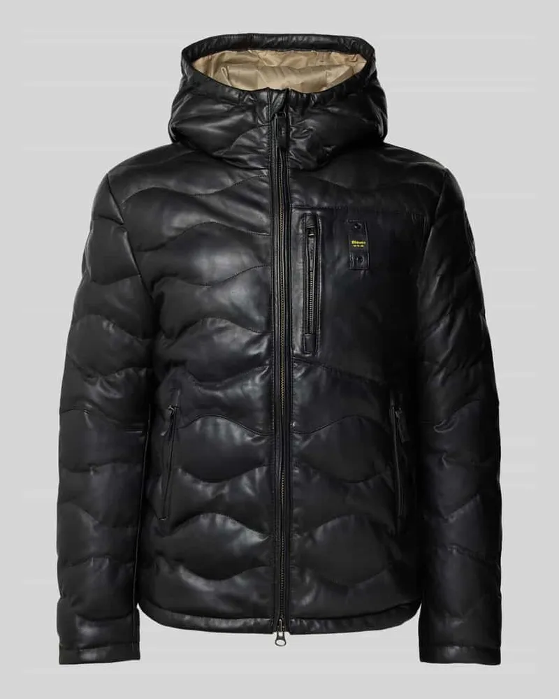 Blauer Lederjacke mit Label-Patch Modell 'DROHAN Black