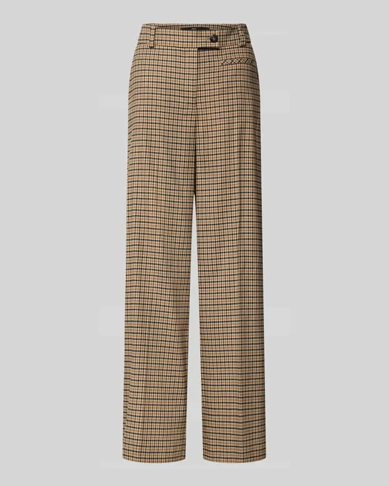 Lanius Wide Fit Stoffhose aus Woll-Baumwoll-Mix mit Karomuster Beige