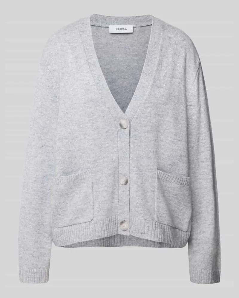 COMMA Strickjacke aus Woll-Mix mit V-Ausschnitt Silber