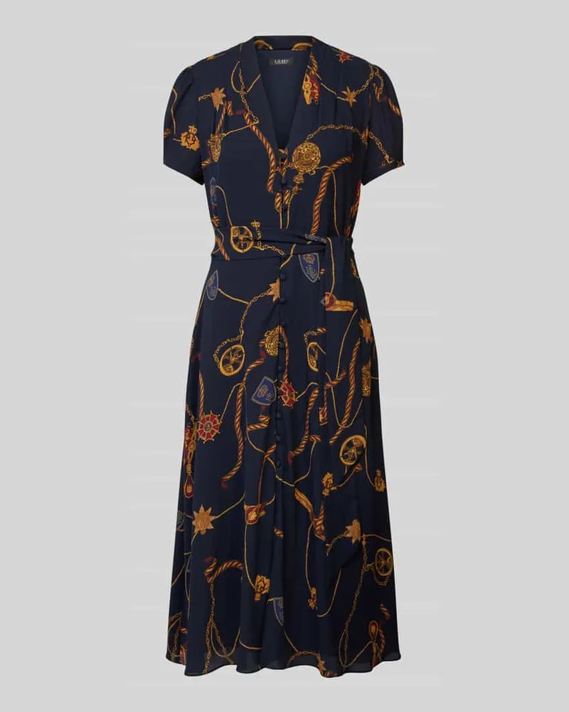 Ralph Lauren Midikleid mit Bindegürtel Modell 'RALGIS Dunkelblau