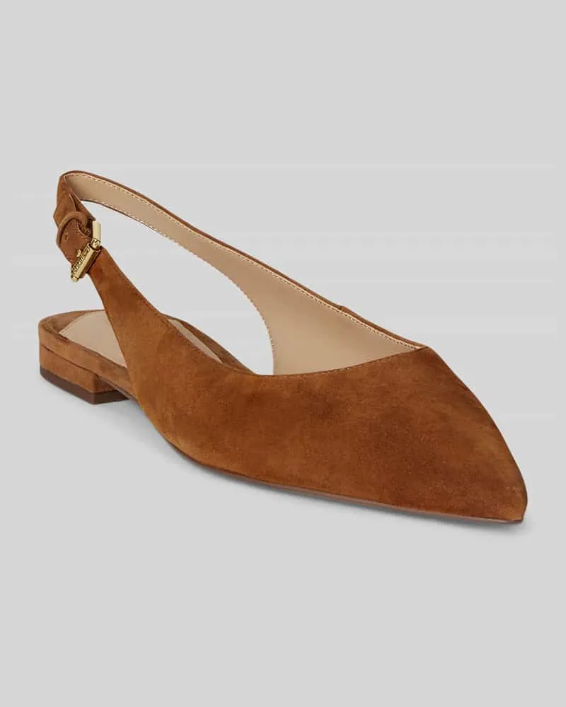 Ralph Lauren Ballerina aus echtem Veloursleder Camel