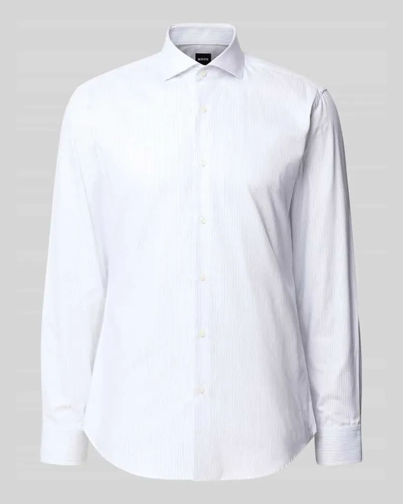 HUGO BOSS Regular Fit Businesshemd aus Wolle mit Kentkragen Weiss