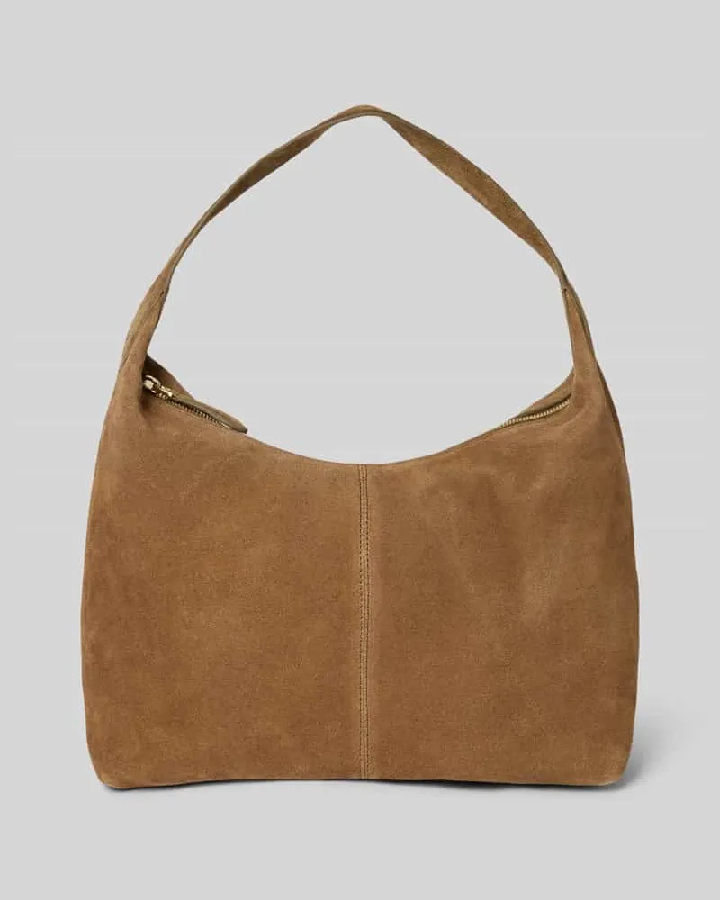 Mango Handtasche aus Leder mit Schulterriemen Mittelbraun