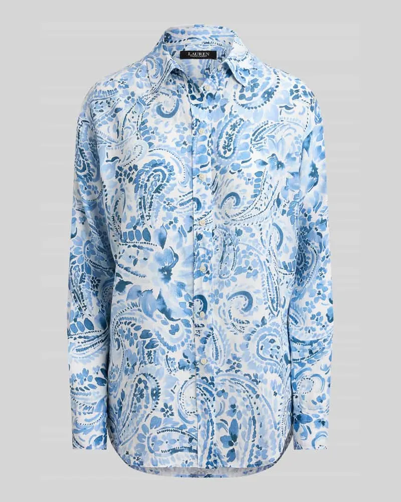 Ralph Lauren Relaxed Fit Leinenbluse aus reinem Leinen mit Allover-Muster Hellblau
