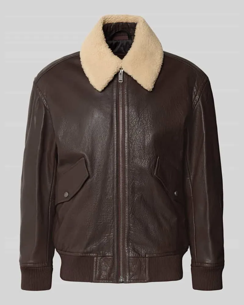 HUGO BOSS Regular Fit Lederjacke aus reinem Büffelleder Modell 'Jopeak Schoko