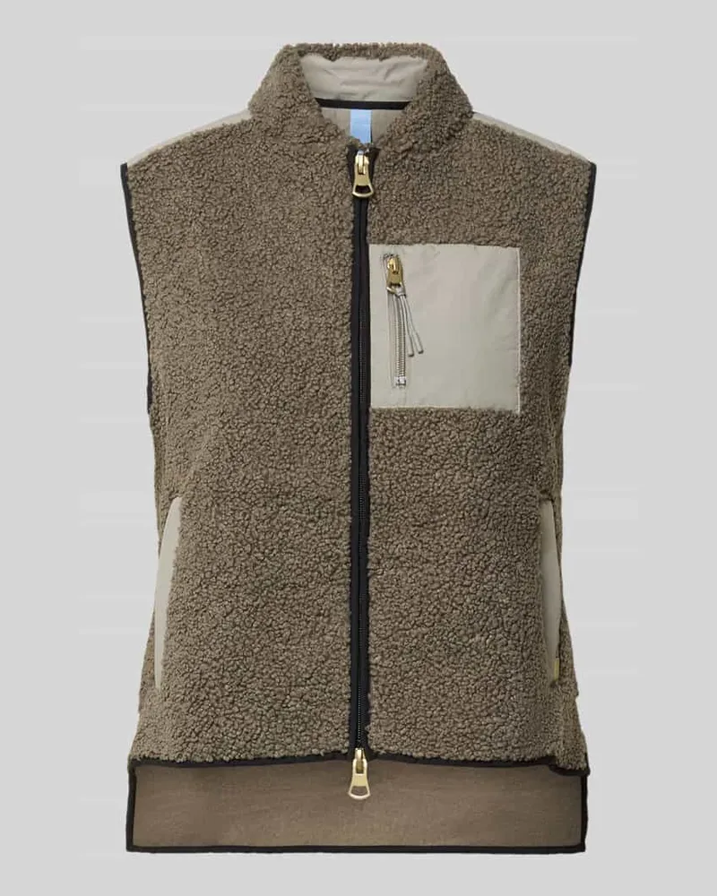 Mos Mosh Weste mit Zweiwege-Reißverschluss und Brusttasche Modell 'Rowe Khaki