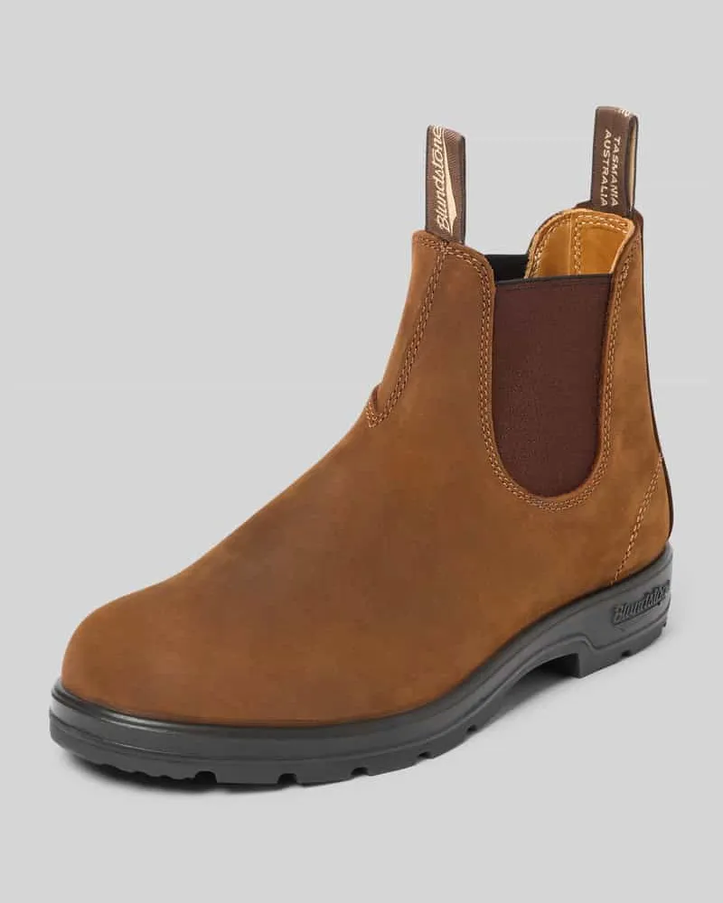 BLUNDSTONE Chelsea Boots aus Rindsnubuk mit Stretcheinsätzen Cognac