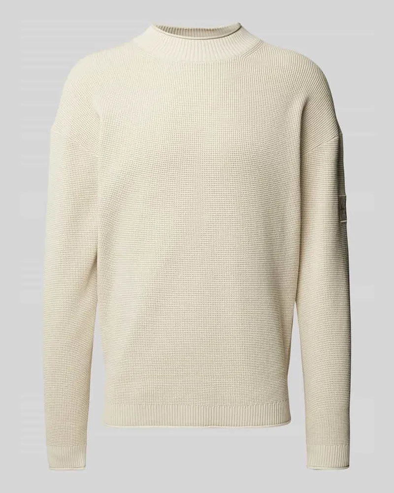 Calvin Klein Relaxed Fit Strickpullover mit Label-Patch Taupe