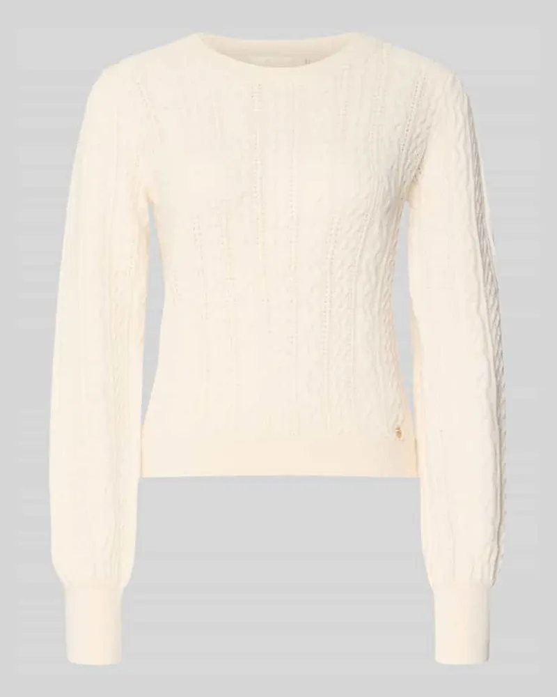 Guess Regular Fit Strickpullover mit Zopfmuster Ecru