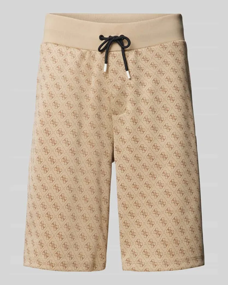 Guess Sweatshorts mit Allover-Logo-Print Modell 'KORBIN Beige