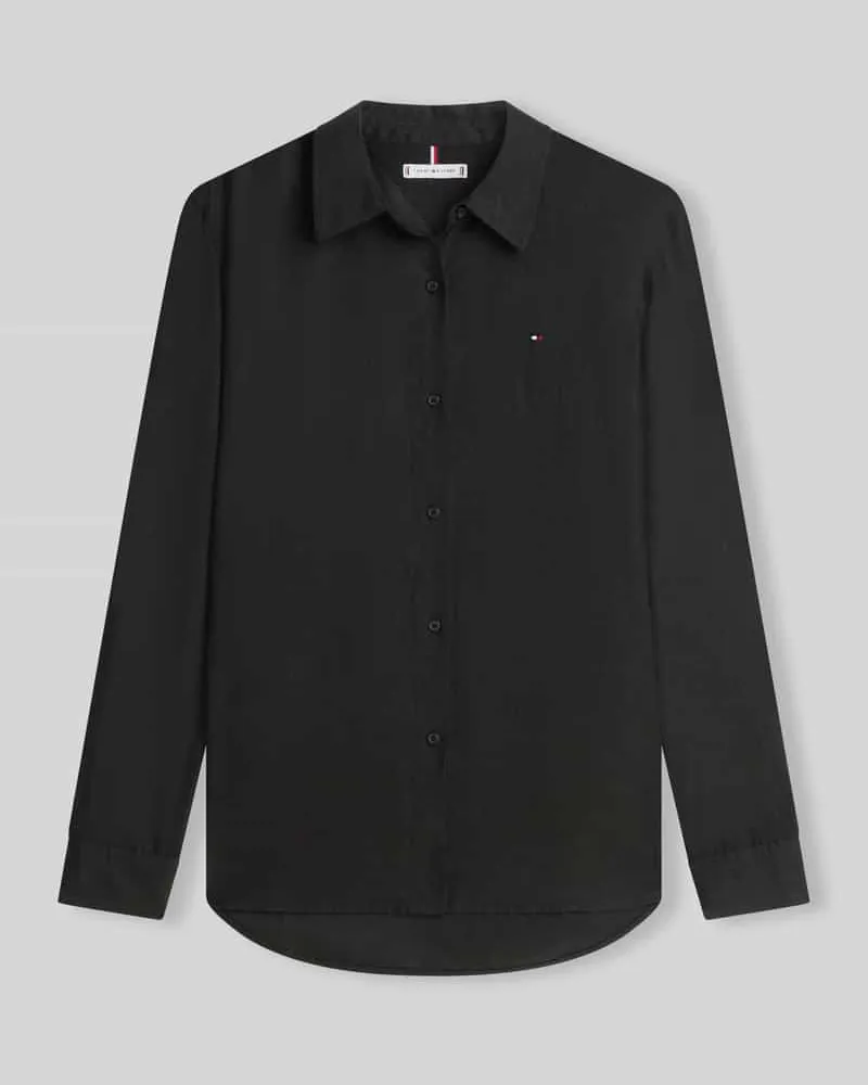 Tommy Hilfiger Relaxed Fit Langarmbluse aus reinem Leinen Black