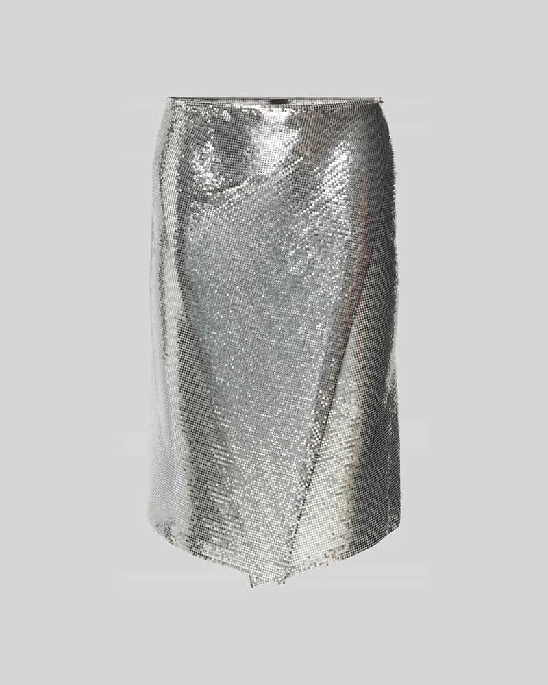 Paco Rabanne Knielanger Rock mit Ziersteinbesatz Silber