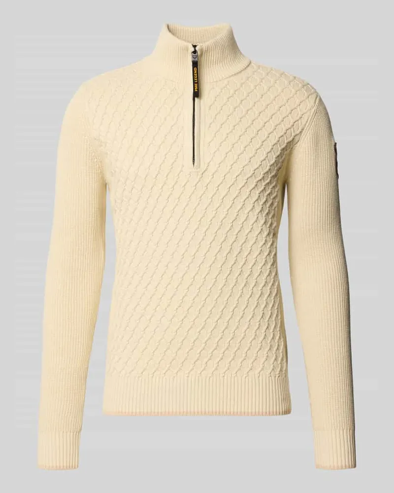 PME Legend Strickpullover mit Stehkragen und Reißverschluss Offwhite