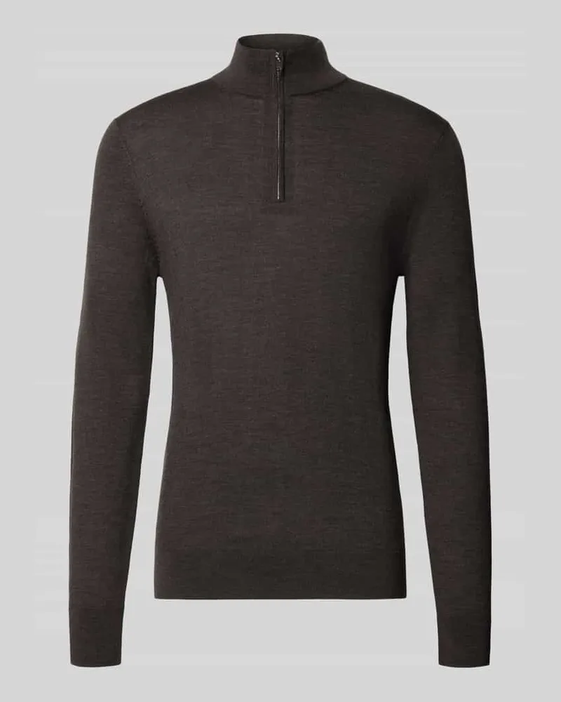 Profuomo Slim Fit Strickpullover mit Troyer-Kragen Marine