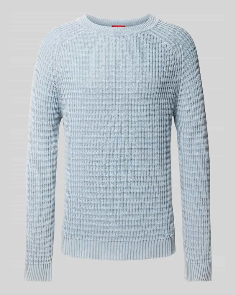 HUGO BOSS Slim Fit Strickpullover aus Leinen-Baumwoll-Mix Modell 'Sardello Hellblau