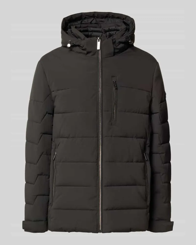 Bugatti Steppjacke mit Kapuze und Reißverschlusstaschen Black