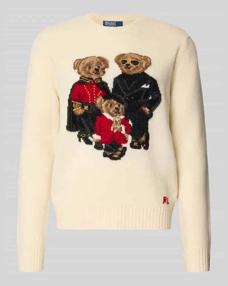 Ralph Lauren Pullover aus Wolle Kaschmir mit Bärenmotiv Offwhite