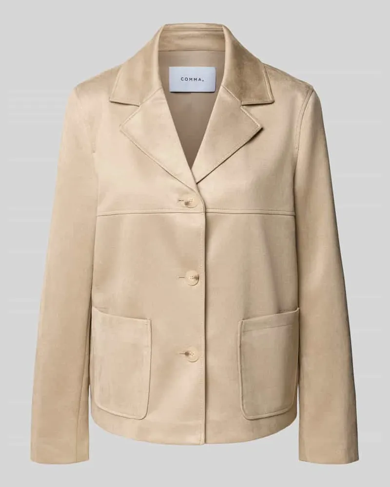 COMMA Regular Fit Blazer in Leder-Optik mit aufgesetzten Taschen Sand