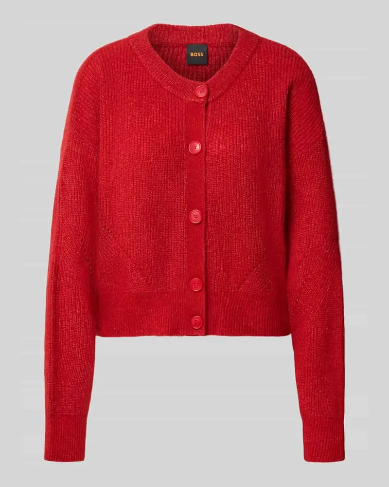 HUGO BOSS Regular Fit Strickjacke aus Alpaka-Woll-Mix Modell 'C_Fernad Rot