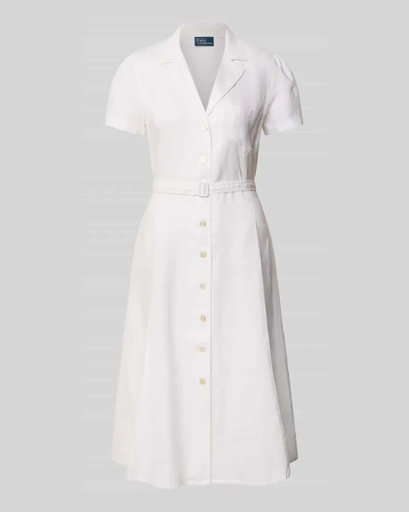 Ralph Lauren Leinenkleid mit Reverskragen Weiss
