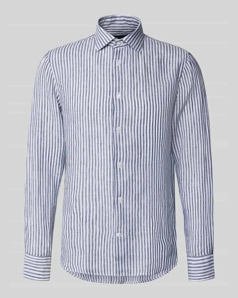 Matinique Modern Fit Freizeithemd aus Leinen mit Kentkragen Marine