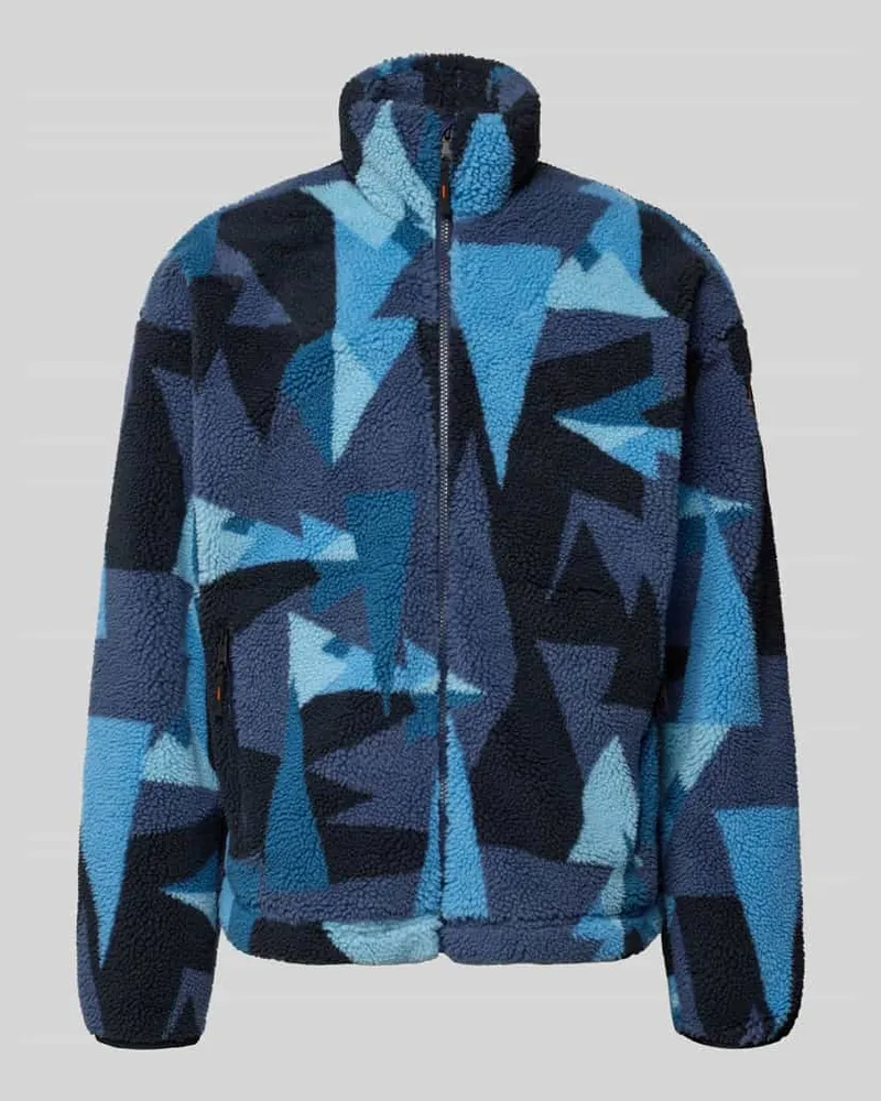 Napapijri Fleecejacke im Allover-Look mit Stehkragen Marine