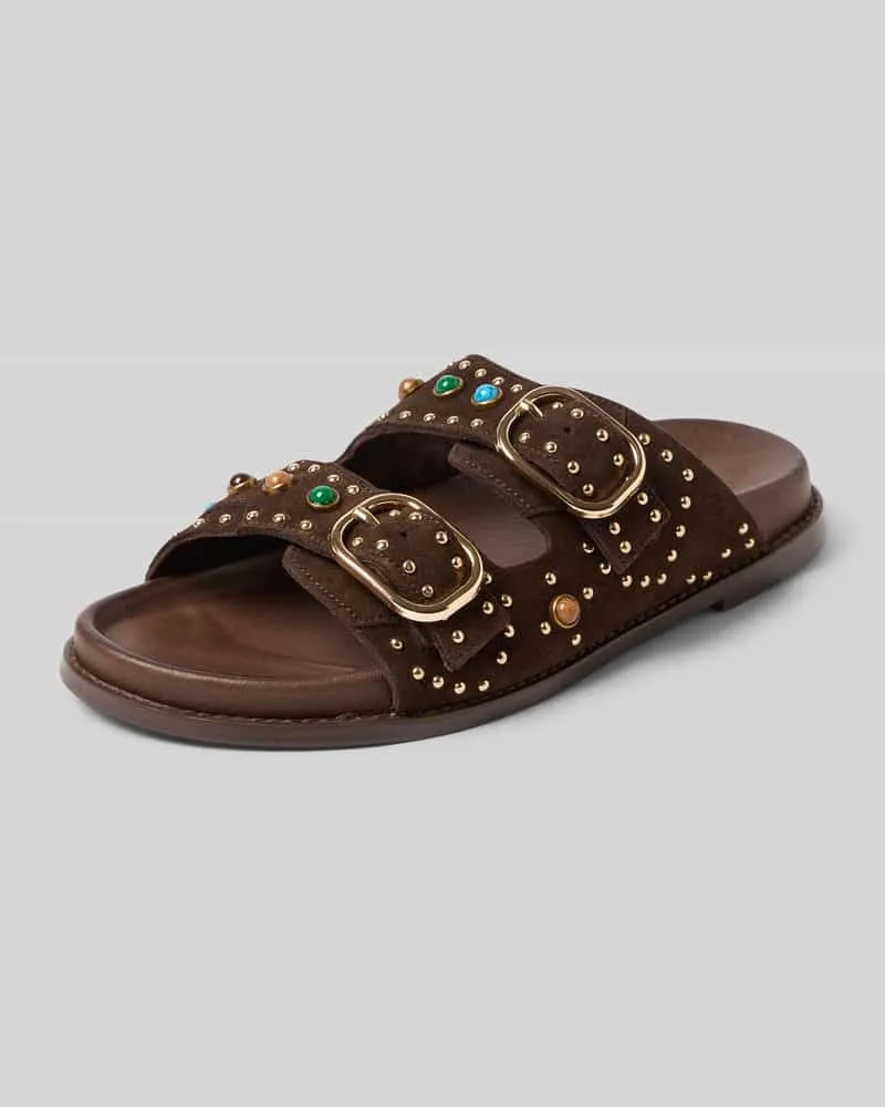 Inuovo Slipper aus echtem Leder mit Ziersteinbesatz Dunkelbraun