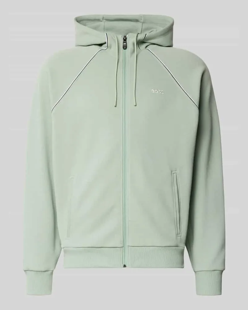 HUGO BOSS Regular Fit Sweatjacke aus Baumwoll-Mix Hellgruen