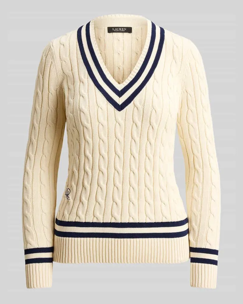 Ralph Lauren Slim Fit Strickpullover aus reiner Baumwolle Ecru