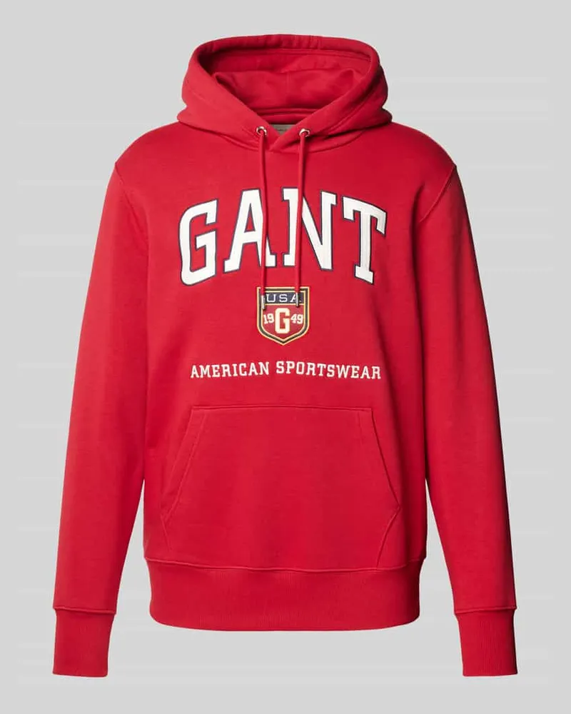 Gant Hoodie mit Label-Print Rot