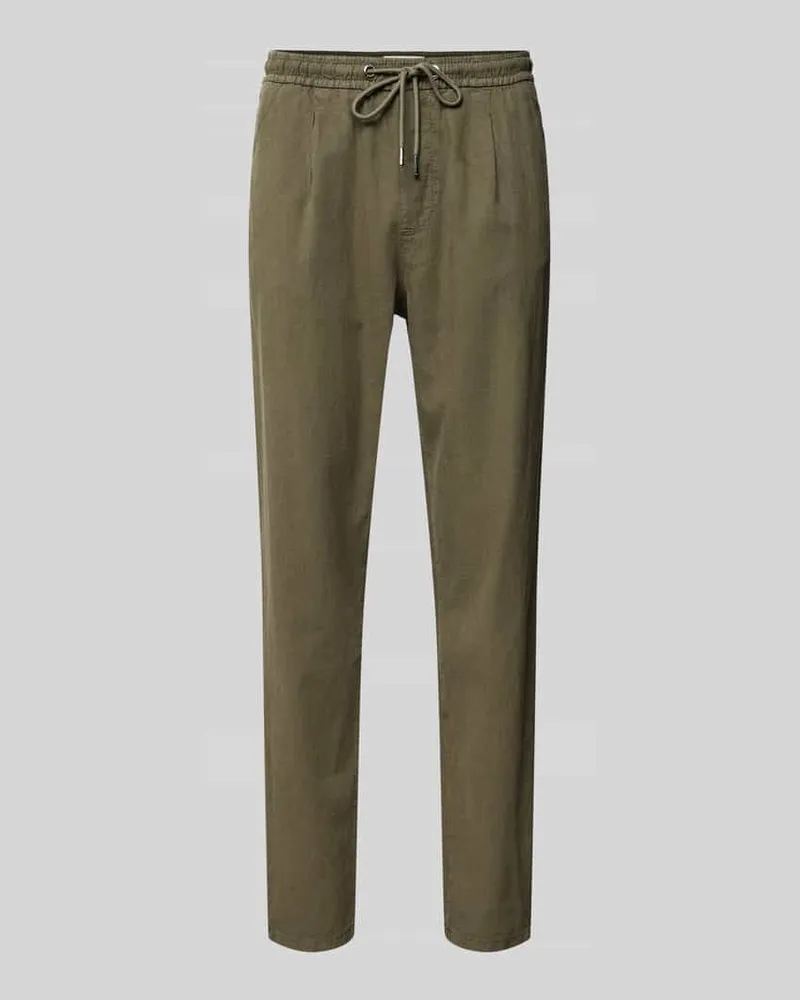 colours & sons Cropped Chino aus Leinen mit elastischem Bund Oliv
