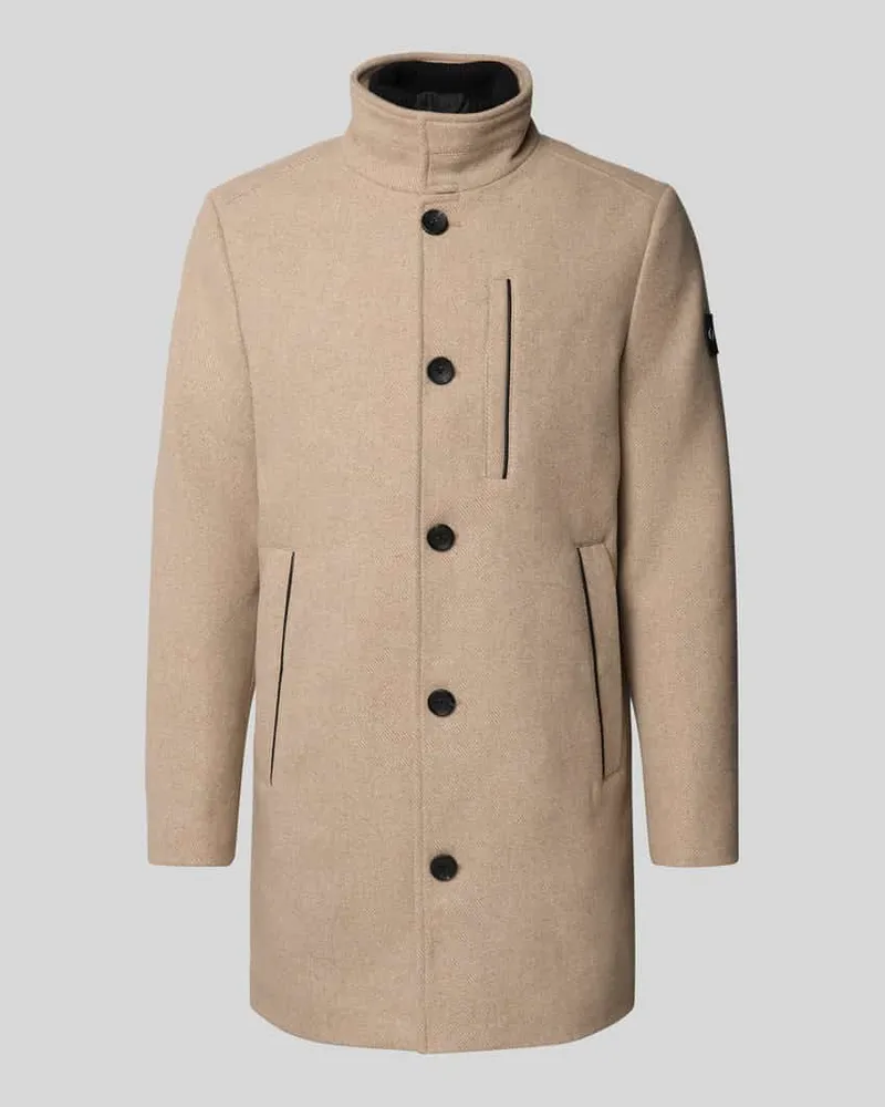 Tom Tailor Regular Fit Wollmantel mit Stehkragen Beige