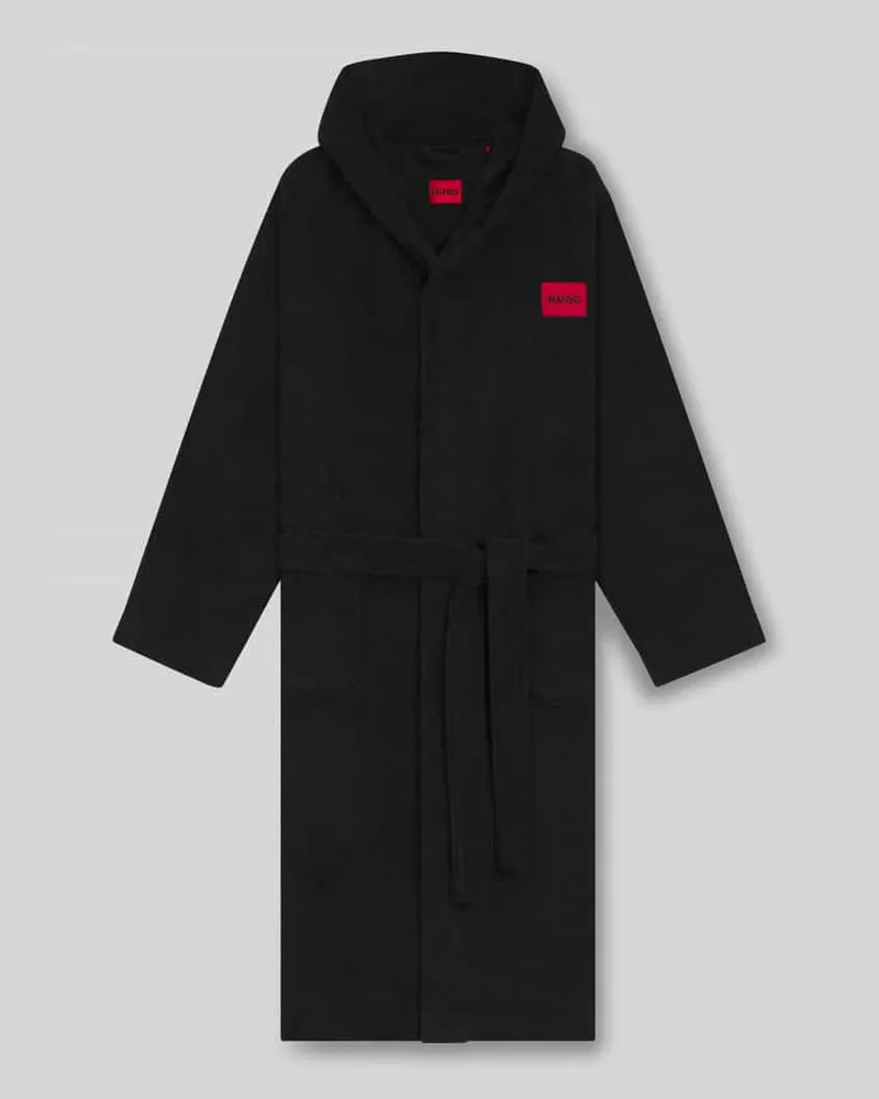 HUGO BOSS Loose Fit Morgenmantel aus reiner Baumwolle Modell 'TERRY GOWN HOODED Black