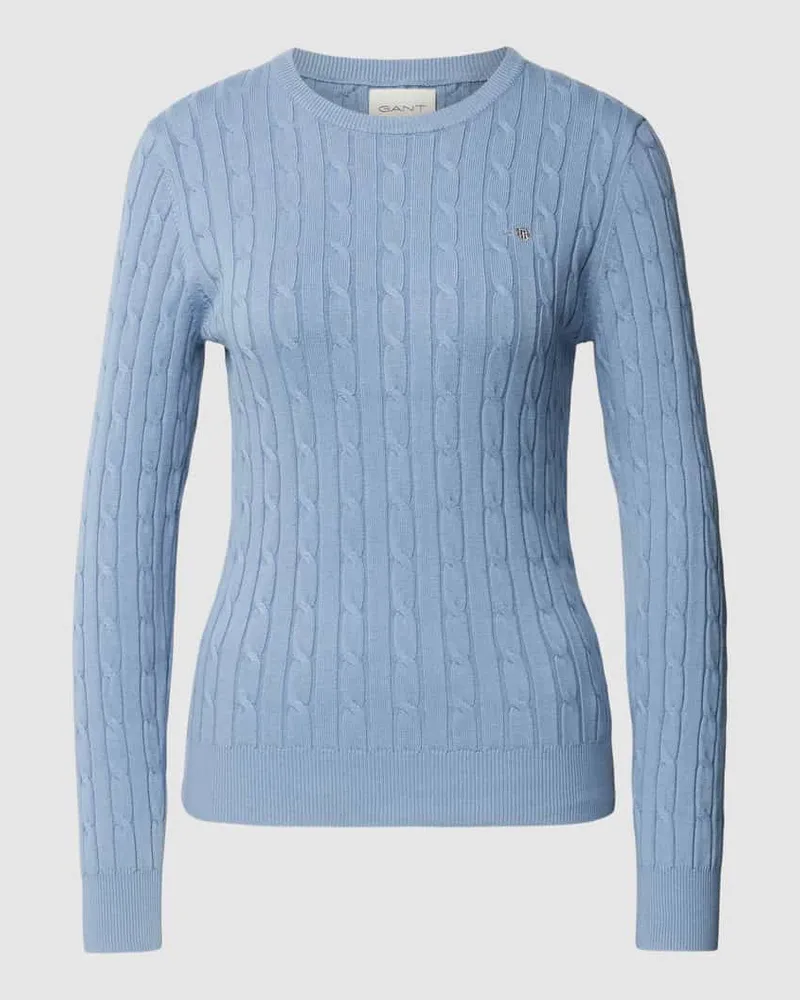 Gant Strickpullover mit Zopfmuster Rauchblau