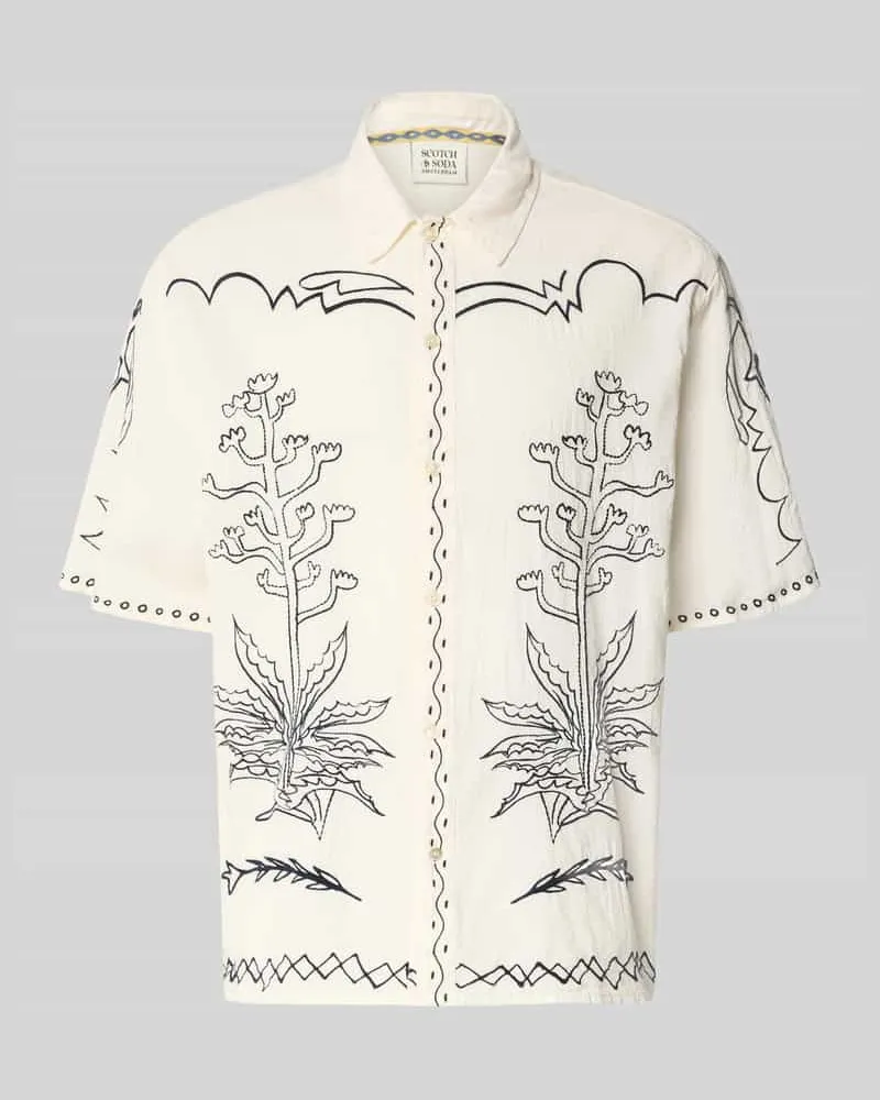 Scotch&Soda Regular Fit Freizeithemd mit Kentkragen und Stitchings Offwhite