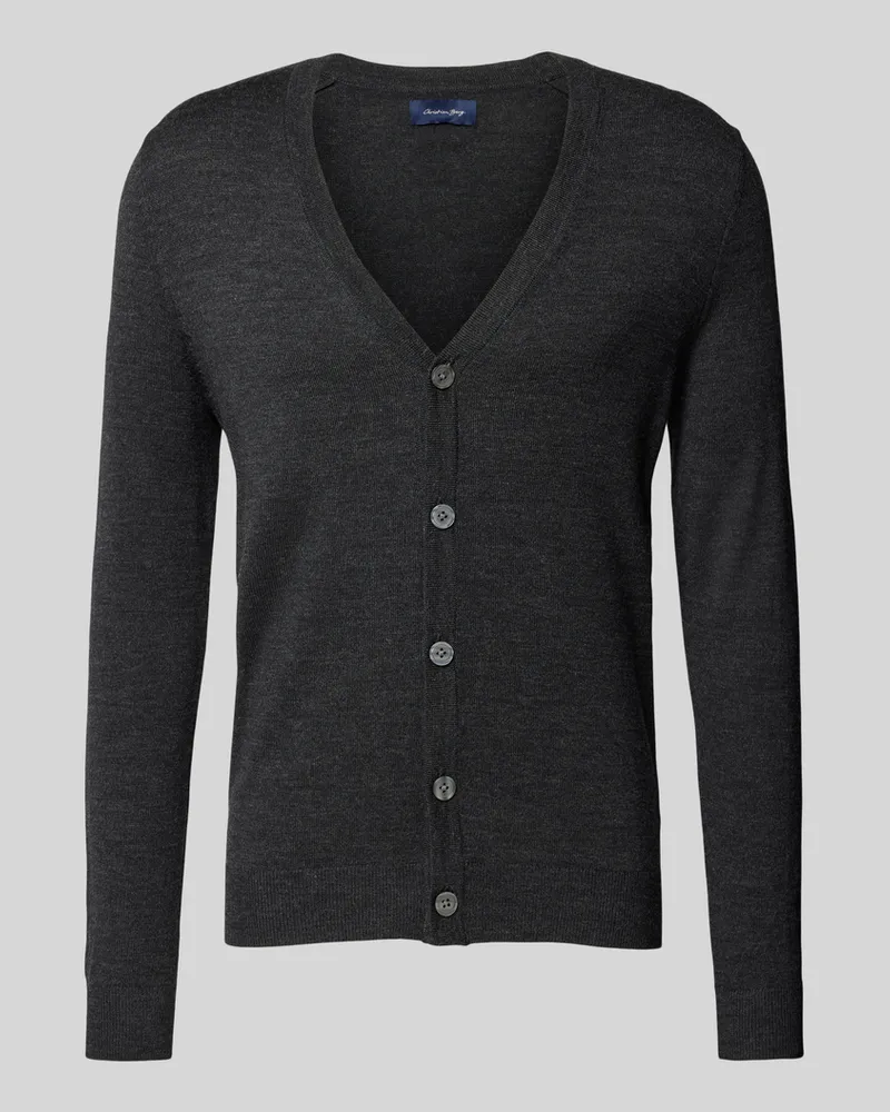 Christian Berg Slim Fit Cardigan aus Woll-Mix mit V-Ausschnitt Anthrazit