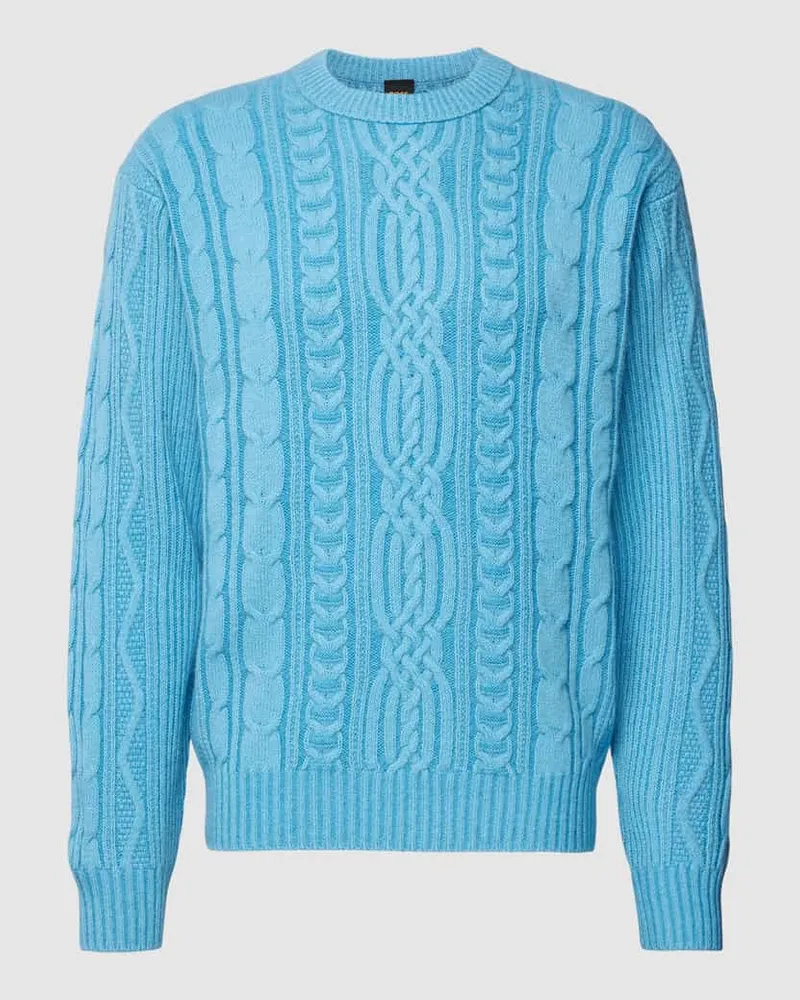 HUGO BOSS Strickpullover mit Zopfmuster Modell 'Kubiel Hellblau