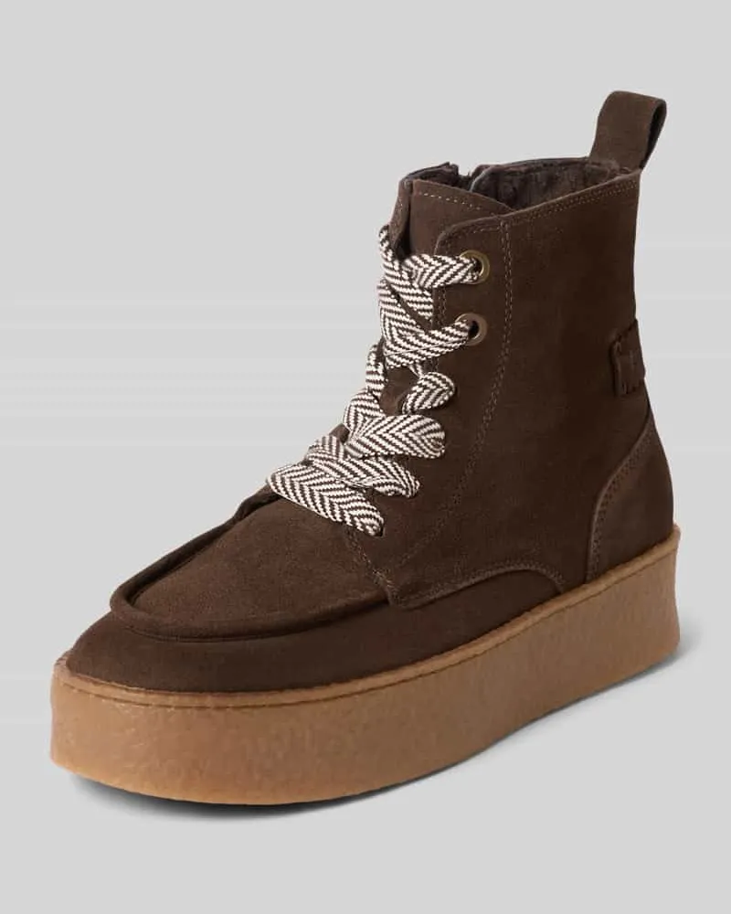 Tamaris Schnürstiefel aus echtem Rindvelours Dunkelbraun