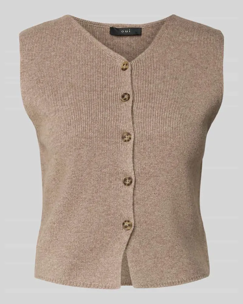 Oui  Strickweste mit V-Ausschnitt Taupe