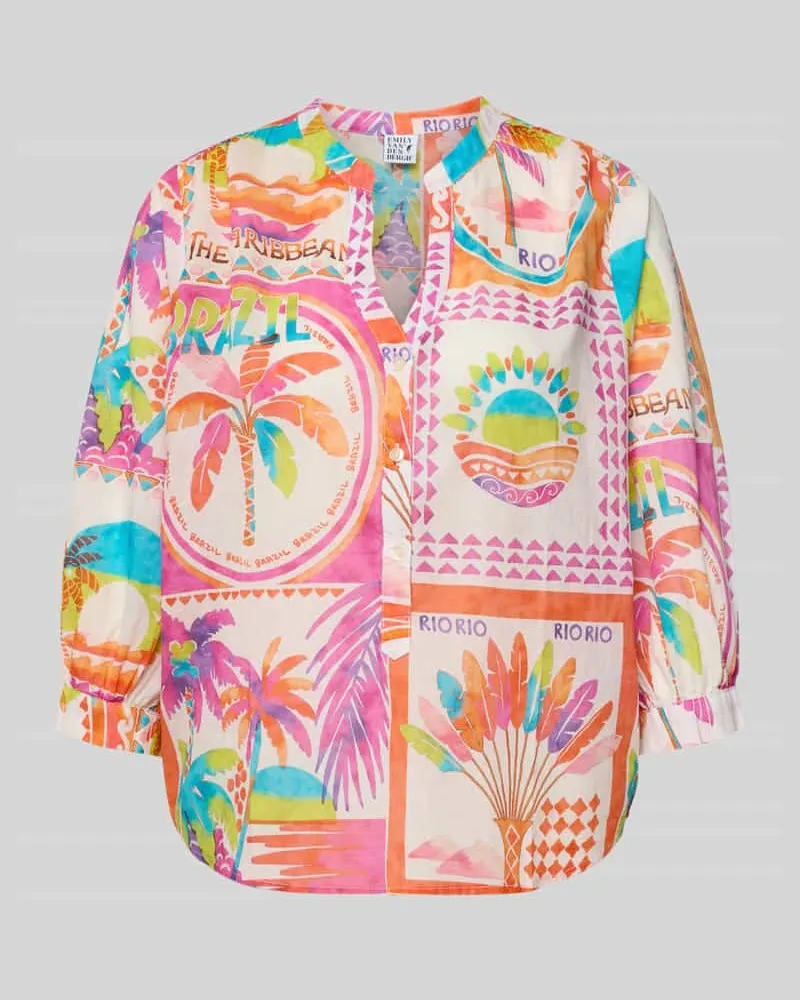 Emily van den Bergh Regular Fit Bluse im Allover-Look mit 3/4-Arm Pink