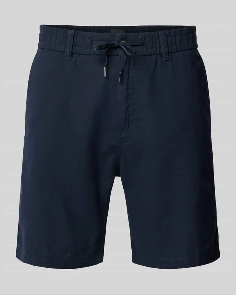 HUGO BOSS Tapered Fit Leinenshorts mit elastischem Bund Dunkelblau