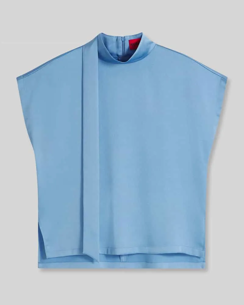 HUGO BOSS Regular Fit Blusenshirt mit Stehkragen Hellblau