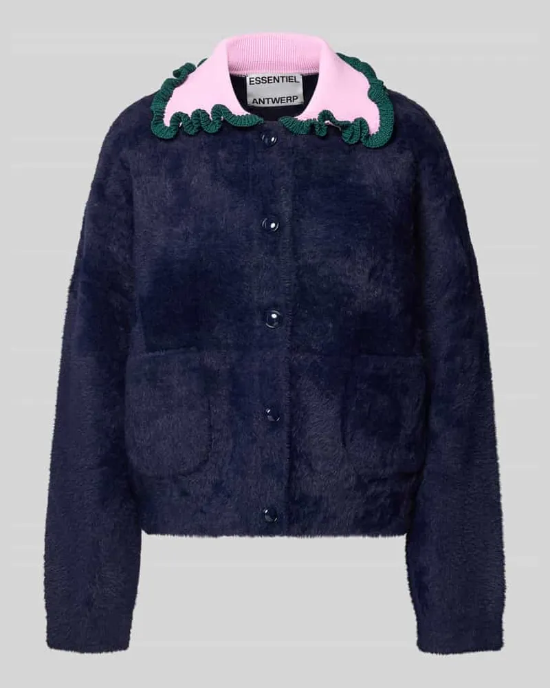 Essentiel Regular Fit Strickjacke mit Strickrüschen-Kragen Modell 'JARDENER Dunkelblau