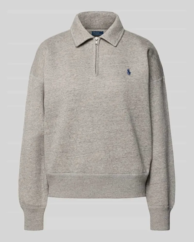 Ralph Lauren Sweatshirt mit Polokragen und Label-Stitching Mittelgrau
