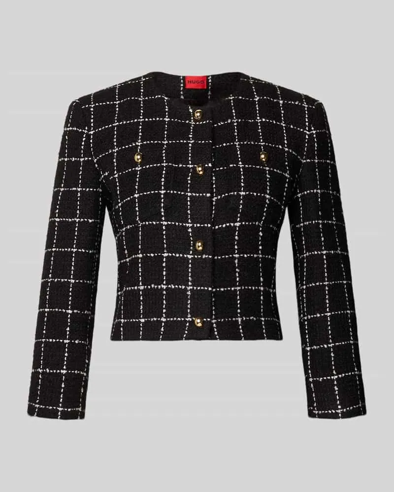HUGO BOSS Shaped Fit Kurzblazer mit Gitterkaro Modell 'ADINI-1 Black