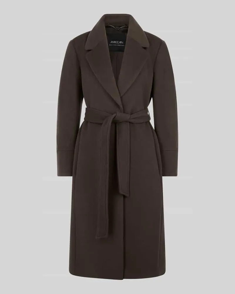 Marc Cain Wollmantel mit Label-Patch Mittelbraun